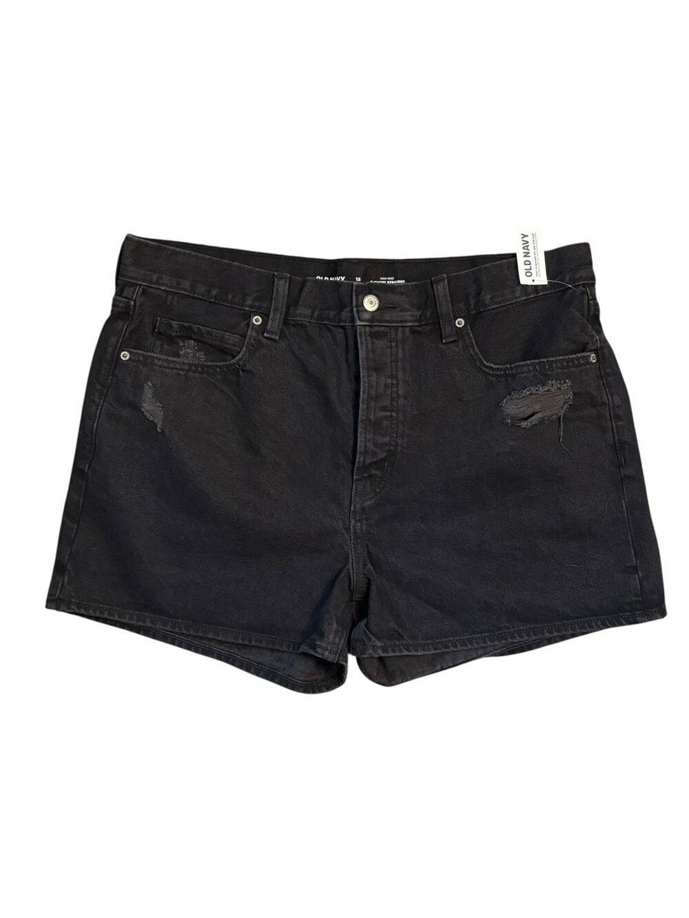 New Old Navy Womens Button Fly Jean Shorts 12 High Rise Straight Black Denim NWT